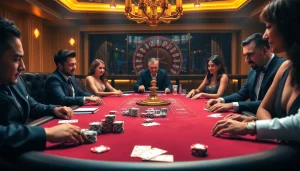 Exciting poker scene highlighting F8bet with luxurious chips and professional players.