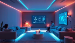Explore the innovative world of AI sex technology in an intimate, modern lounge.