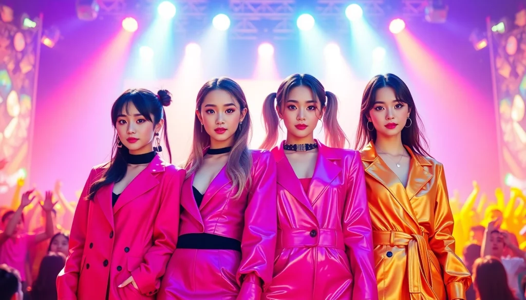 Blackpink members Jisoo, Jennie, Rosé, and Lisa performing passionately on stage.