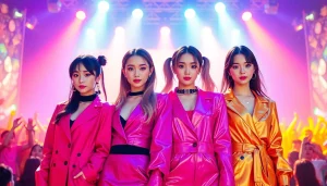 Blackpink members Jisoo, Jennie, Rosé, and Lisa performing passionately on stage.