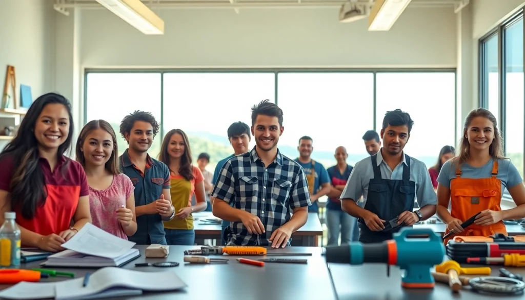 Students actively participating in hands-on lessons at hawaii trade schools in a bright classroom setting.