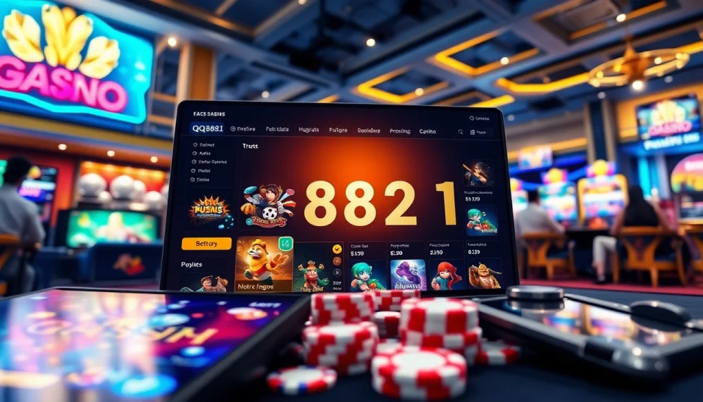 Menampilkan platform QQ8821 dengan elemen permainan yang menarik dan interaktif.