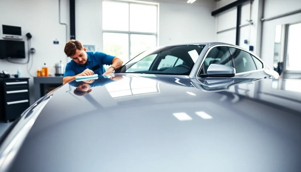 Detailing expert showcasing car detailing Chattanooga in a polished vehicle and bright work environment.