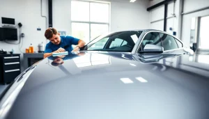 Detailing expert showcasing car detailing Chattanooga in a polished vehicle and bright work environment.