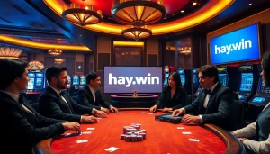 Engage in thrilling poker action at hay.win, featuring vibrant gaming elements and a sophisticated atmosphere.