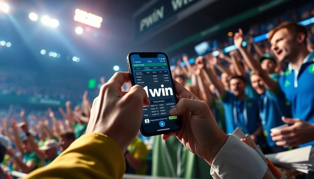 1win online bahis platformasında istifadəçi ilə mobil cihazın qarşısında həyəcan dolu anlar.