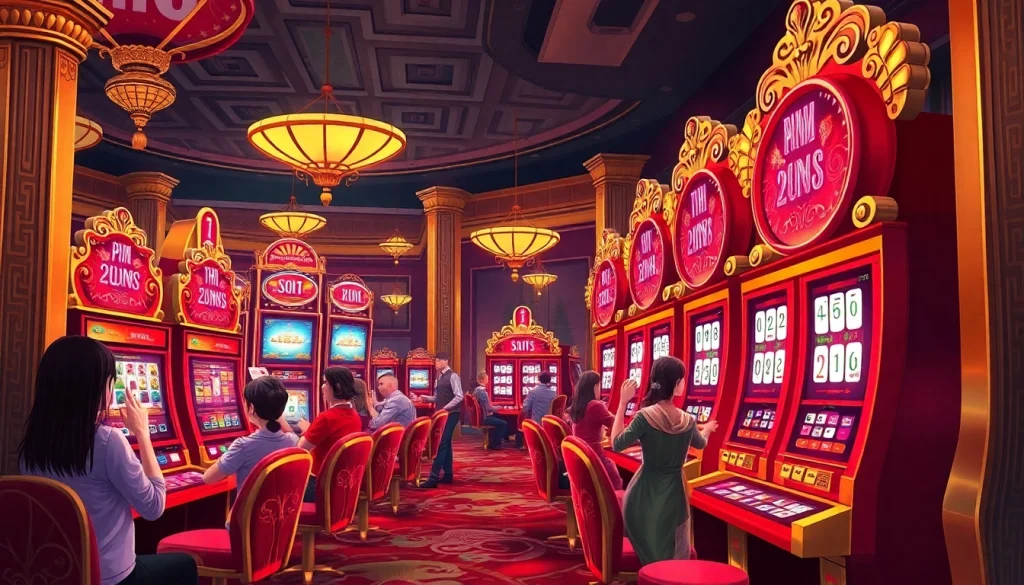 Rasakan sensasi slot demo Mahjong dengan mesin yang berwarna-warni dan pemain yang antusias.