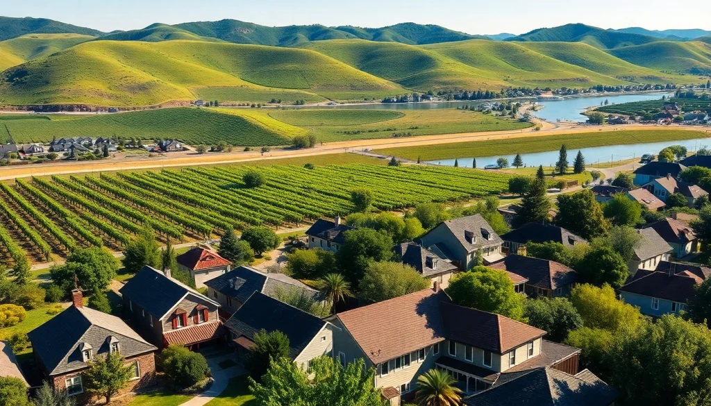 Experience the scenic vineyards and community charm of Carksburg CA from an aerial view.
