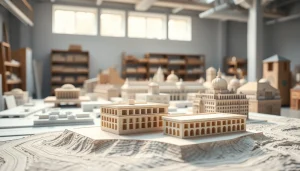 Architekturmodellbau Münster zeigt präzise Architekturmodelle in einem kreativen Studio.