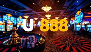 Experience high-stakes gaming at U888 with vibrant casino visuals featuring roulette and poker action.