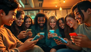 Engaged players enjoying mobile porn games in a trendy café setting.