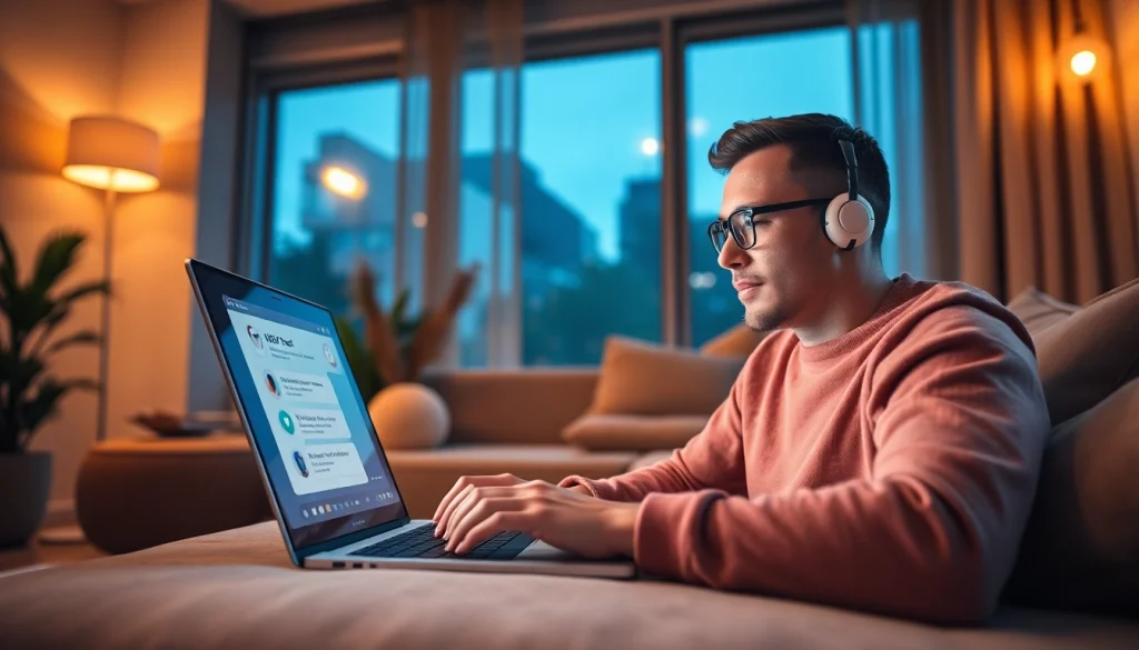 Engaging with an nsfw ai chat on a sleek laptop in a cozy digital space.