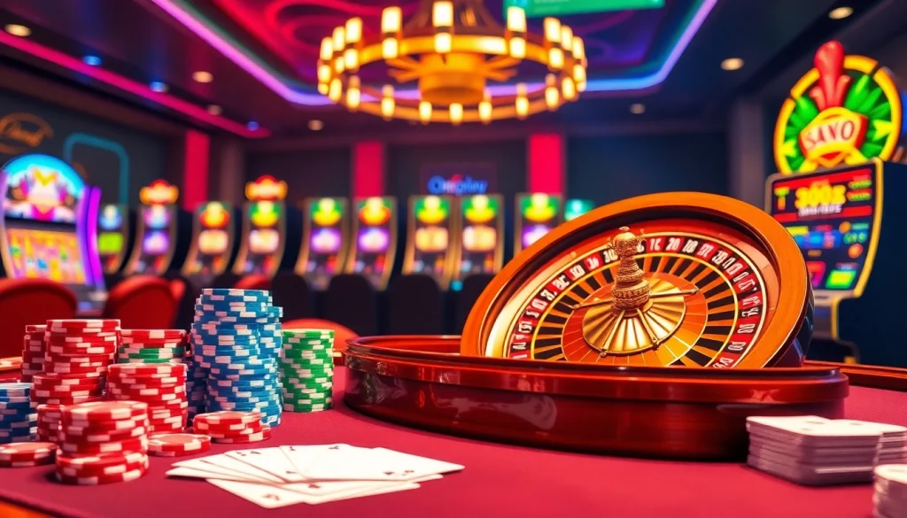 Experience thrilling games at Onicplay, featuring a luxurious casino setup with poker chips and roulette.