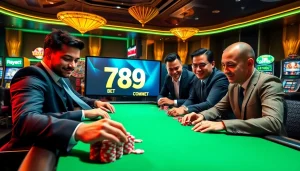 Experience thrilling online gambling at 789BET.COM with an engaging poker and casino scene.
