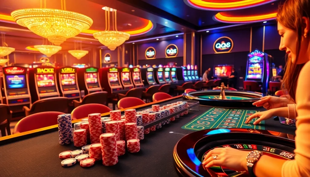 Players enjoy thrilling moments at QQ88 casino, with vibrant games and rich atmosphere.