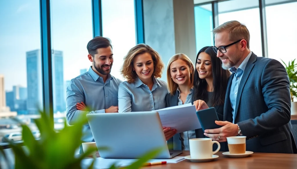 Hire reps by industry: Professional sales representatives collaborating in a modern office.