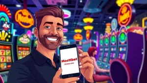 Mostbet promo kod ilə slot maşınlarında oyun oynayan şanslı oyunçunun əyləncəli görüntüsü.