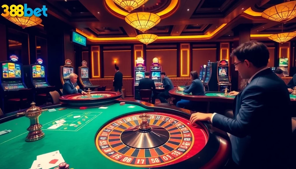 Experience thrilling gameplay at 388bet with vibrant casino visuals including roulette and slots.