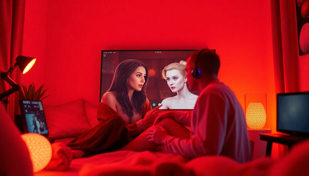 Immersive scene of AI NSFW characters interacting in a cozy digital environment.