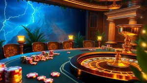Gambling excitement at Olympus 1000 slot game, highlighting dazzling chips and Greek mythology elements.