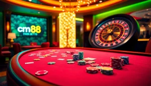 Experience exciting gambling with cm88 at a vibrant casino poker table.