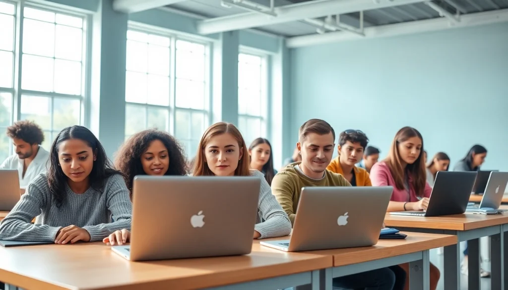 Students seeking online exams help in a bright, engaging study environment.