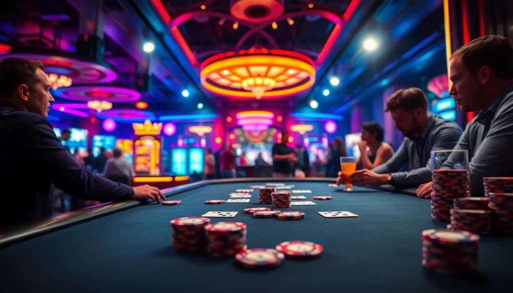 Menyaksikan dewalive alternatif di meja poker dengan suasana kasino yang meriah dan berenergi.