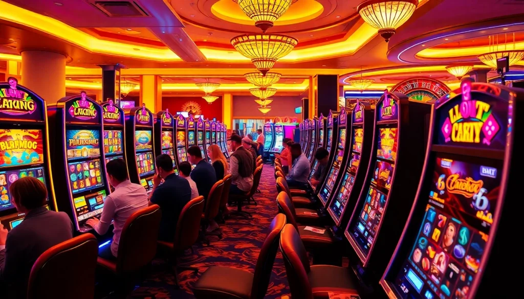 Experience the excitement of slot gacor with lively players at colorful casino machines.