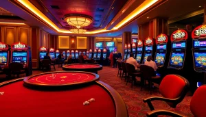 Exciting gaming atmosphere at TR88 casino with poker tables and vibrant slot machines.