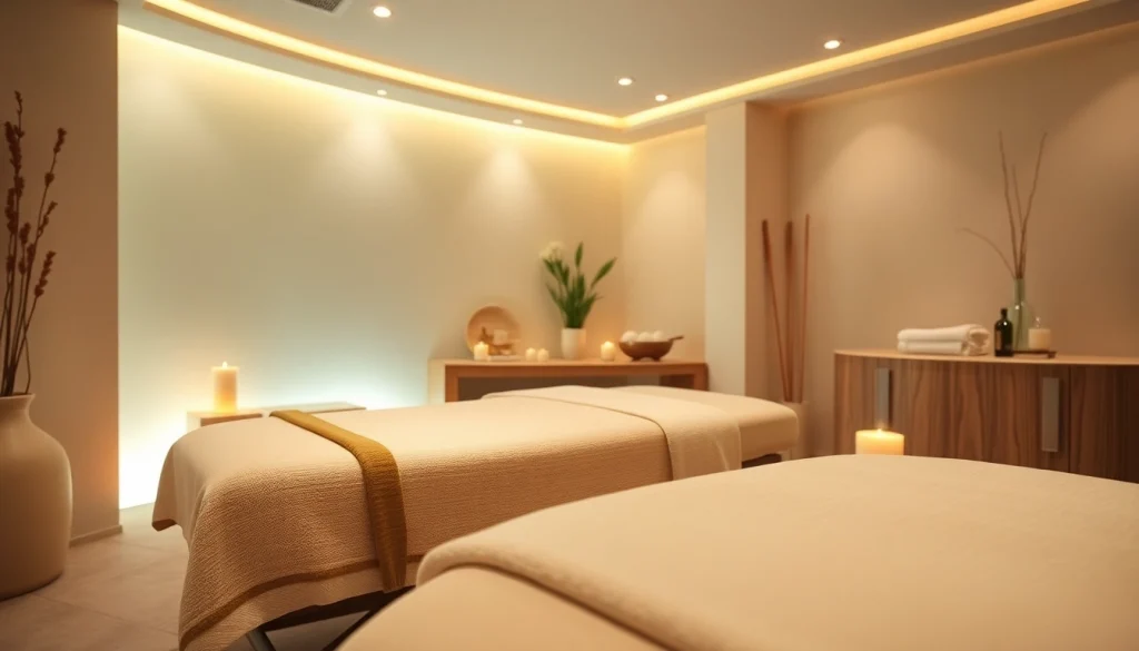 편안한 분위기와 고급스러운 장식이 있는 마사지 치료실.