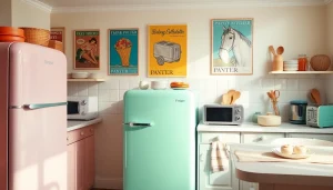 Showcase a vibrant retro appliance kitchen with a mint green refrigerator.