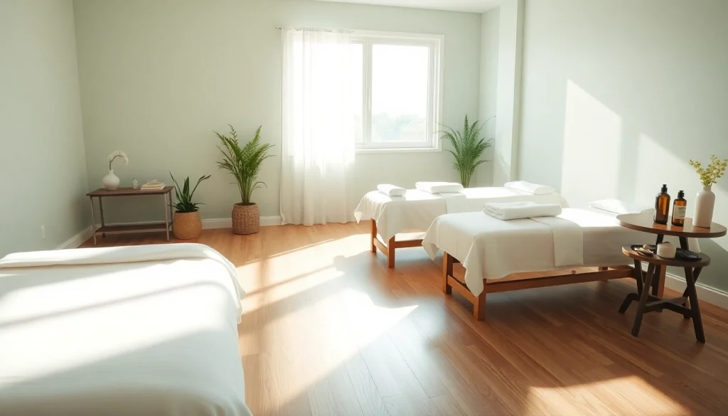 효과적인 마사지 세션을 위한 차분한 분위기를 보여주는 마사지 치료실.