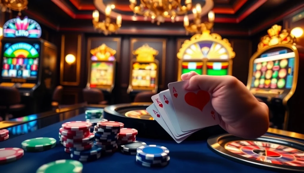 Jouez à des jeux passionnants dans un casino en ligne France avec des machines à sous éclatantes et des jetons de poker.