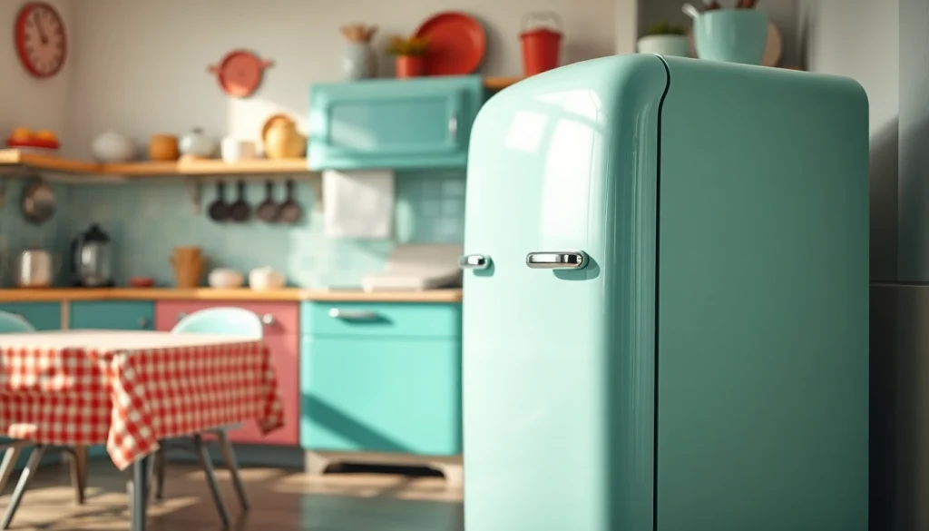 Retro appliance in a stylish kitchen, showcasing vintage design with vibrant colors.