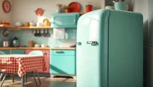 Retro appliance in a stylish kitchen, showcasing vintage design with vibrant colors.