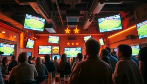 Engaged fans enjoying sports broadcasting at 토토스토리's vibrant venue.