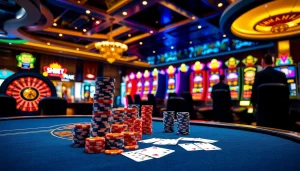 Engaging gamblers in thrilling gameplay at SHBET casino tables filled with vibrant poker chips.