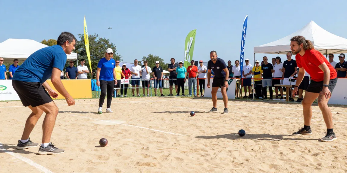 Aktivitas olahraga petanque di fopikotamanado.org dengan pemain kompetitif dan sorak-sorai penonton.