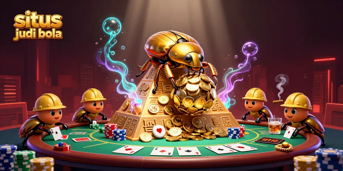Engage in exciting situs judi bola action with a vibrant 3D illustration of a golden beetle-themed casino scene.